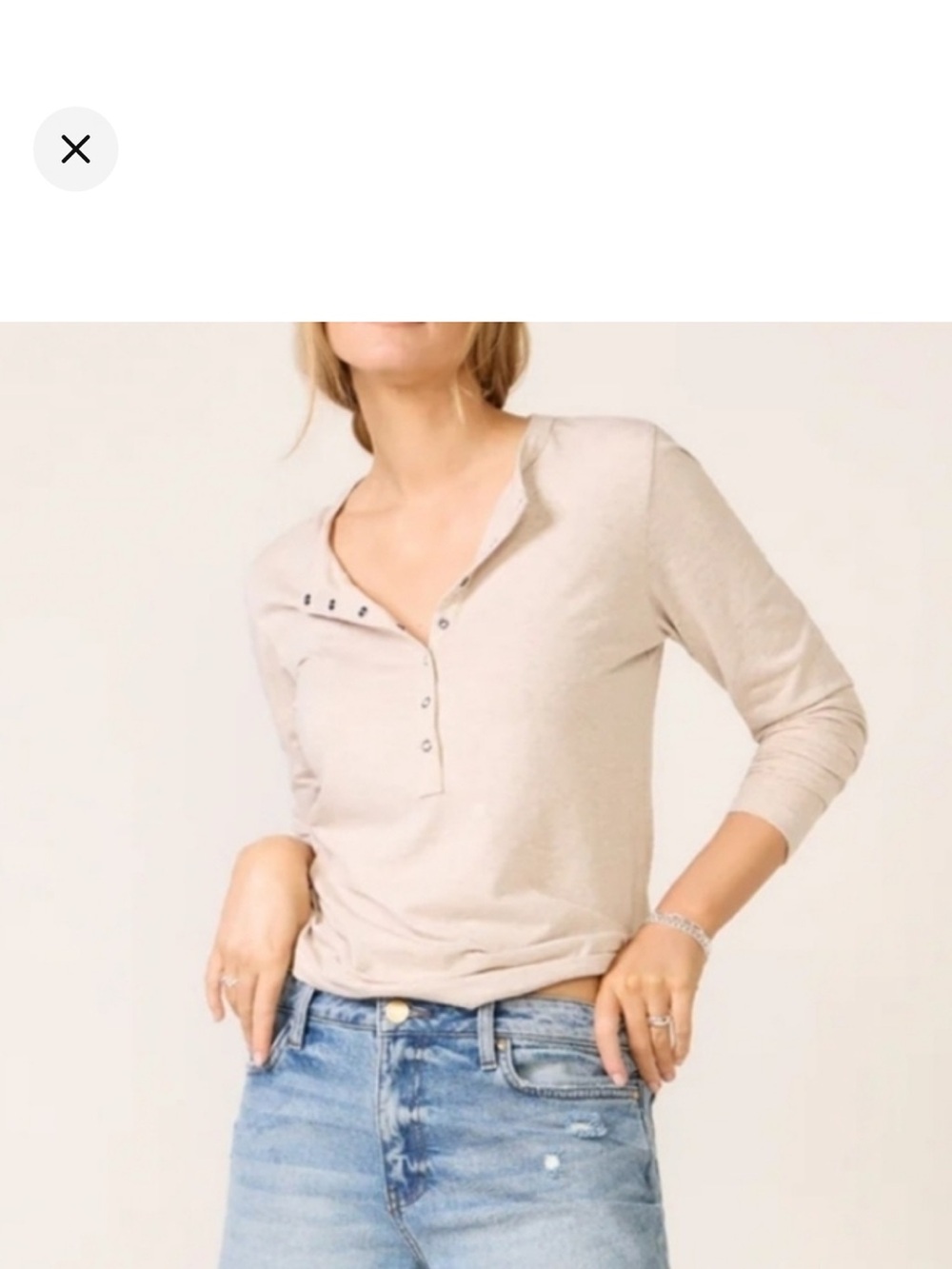 NWT Evereve Peyton Henley Neutral Beige  Womens Long Sleeve Top Sz.S